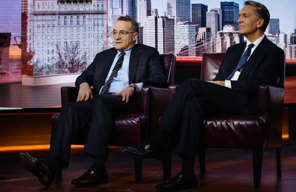 Howard Marks, co-founder of Oaktree Capital and Bruce Flatt, CEO of Brookfield Assest Management. (Christopher Goodney/Bloomberg)