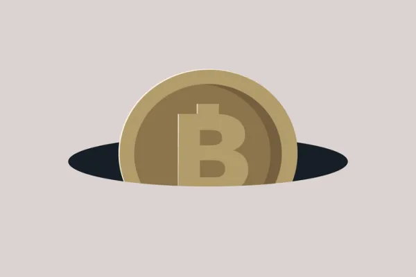A bitcoin disappearing in a black hole