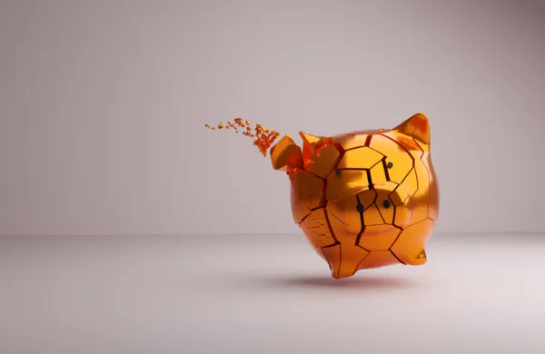 Destroyed Piggy bank ,Recession Concept