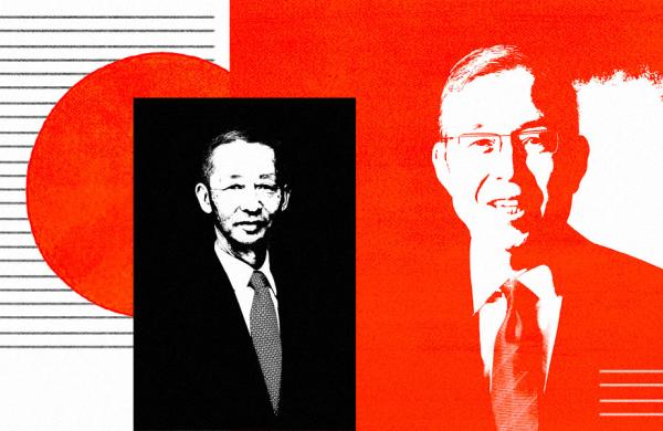 Yasuhiko Saitoh, CEO of Shin-Etsu Chemical Co. and Shigenobu Nagamori, CEO of Nidec. (Illustration by II / courtesy photographs)