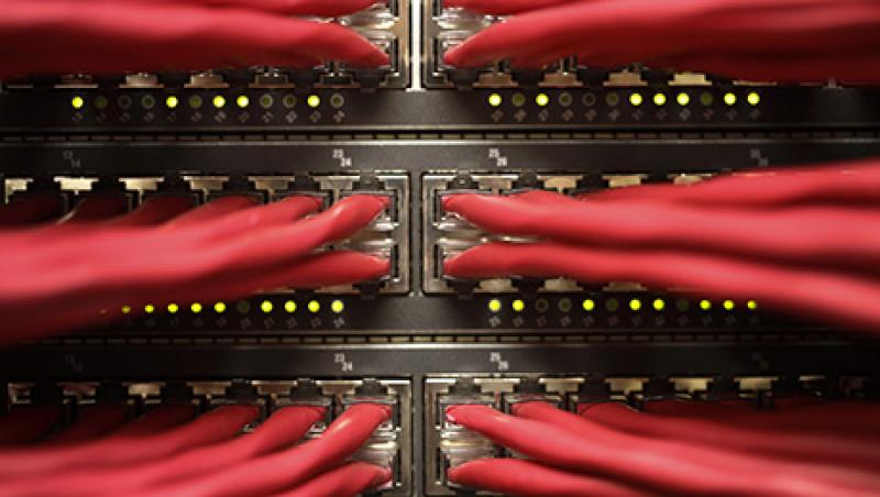 High End Data Cables Feed Into Servers High End Data Cables Feed Into Servers
