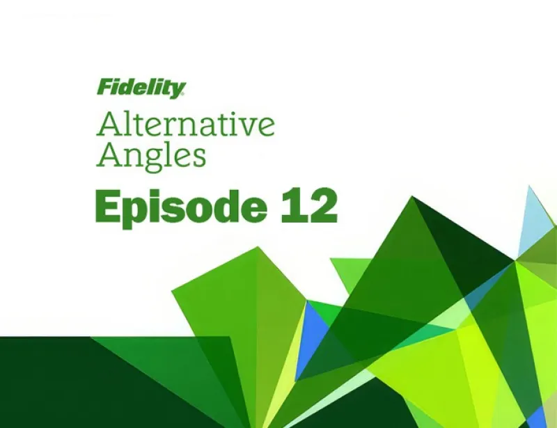 Fidelity Alternative Angles Episode 12 logo with green and blue geometric shapes