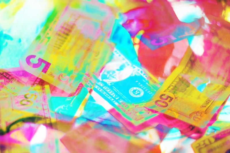 Holographic US currency bills, vibrant color Holographic US currency bills, vibrant color