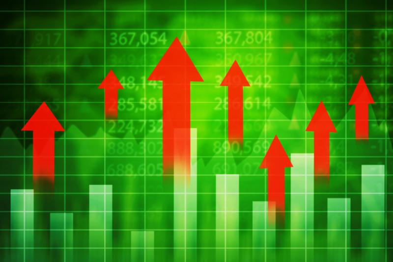 Red upward arrows with currency exchange rate Red upward arrows with currency exchange rate