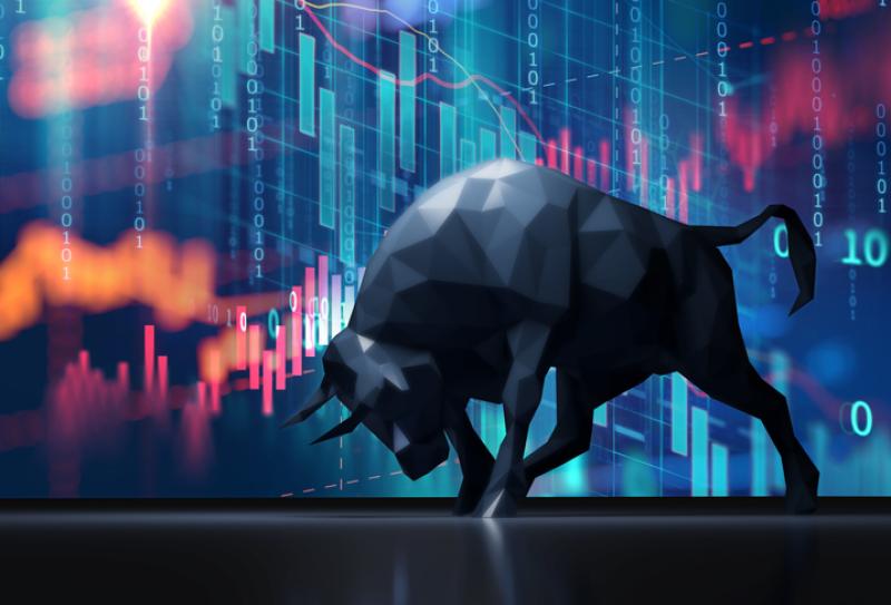 silhouette form of bull on technical financial graph 3d illustration silhouette form of bull on technical financial graph 3d illustration