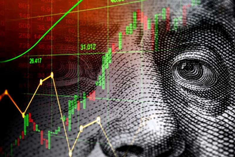 Cash dollar bill and stock market indicators Cash dollar bill and stock market indicators